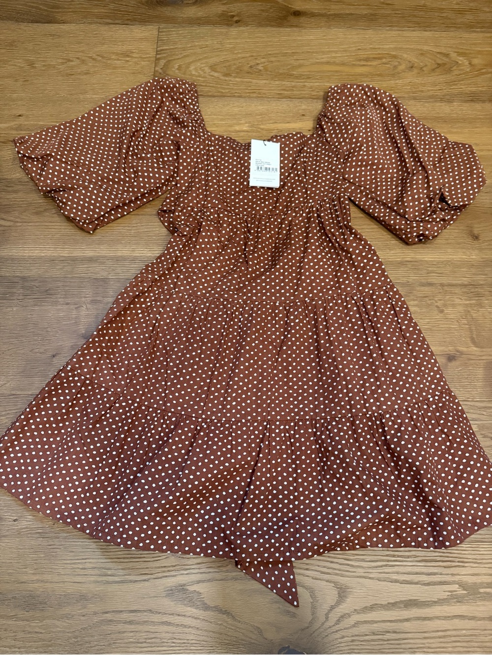 Faithfull the Brand Brown Polka Dot Puff Sleeve Mini Dress